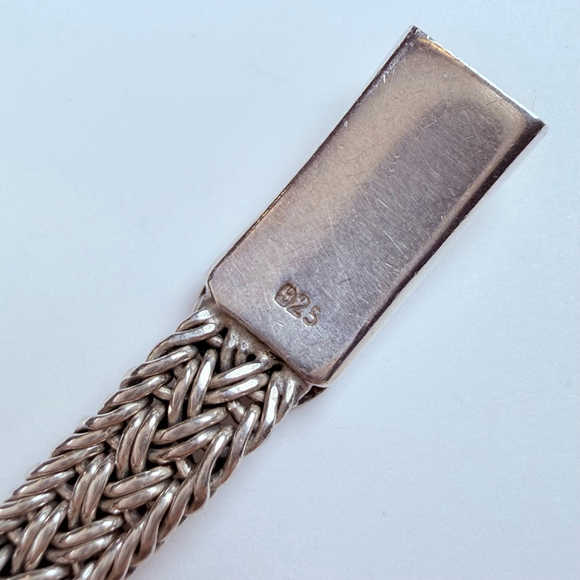 Classic Square Spiga Wheat 7.5mm Woven Braided 925 Sterling Silver VTG Bracelet - Picture 6 of 10